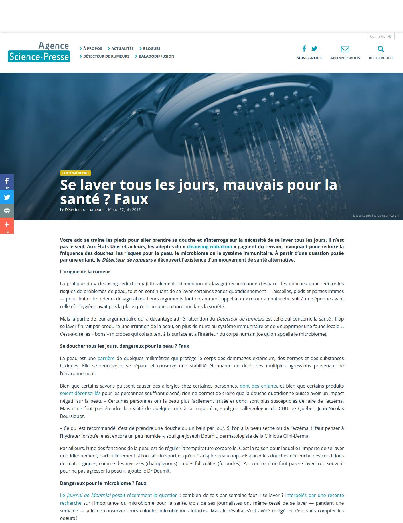 Se laver tous les jours mauvais pour la santé ? Faux